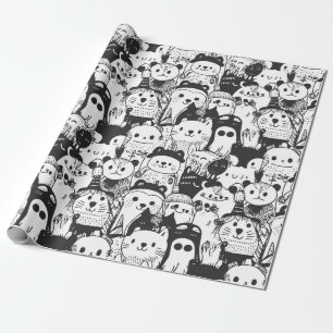 Papier Cadeau Motif de gribouillage d'animaux Kawaii mignon (1)