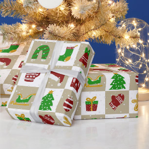 Papier Cadeau Motif de grille de Noël moderne et festif