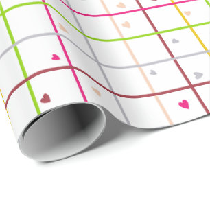 Papier Cadeau Motif de grille géométrique avec des cœurs dispers
