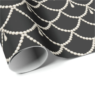Papier Cadeau Motif de guirlande de perles de luxe Perle ivoir