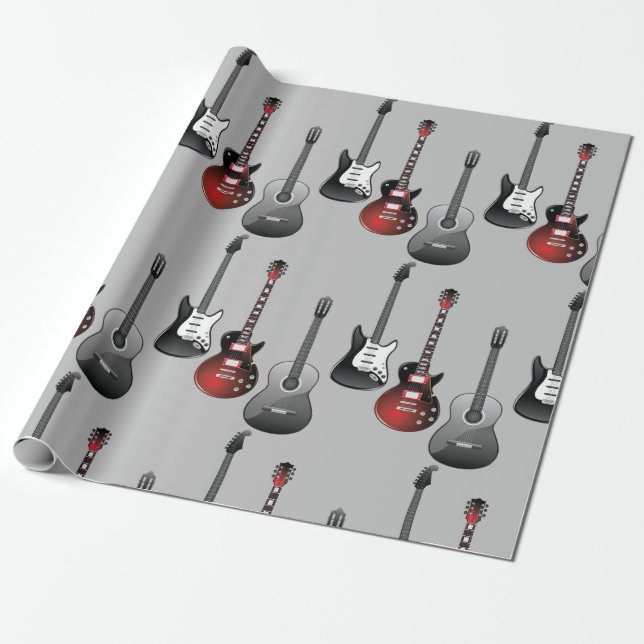 Papier Cadeau Motif de guitare amusant (Déroulé)