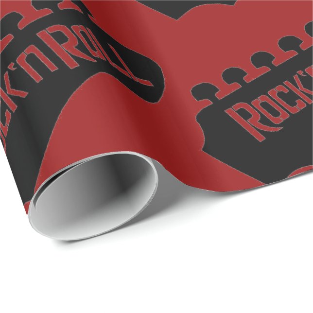 Papier Cadeau Motif de guitare Red Rock et Roll (Coin rond)