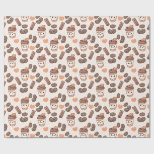 Papier Cadeau Motif de haricots et de tasses de café d'automne m