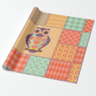 Papier Cadeau Motif de hibou en patchwork sans couture. Arrière