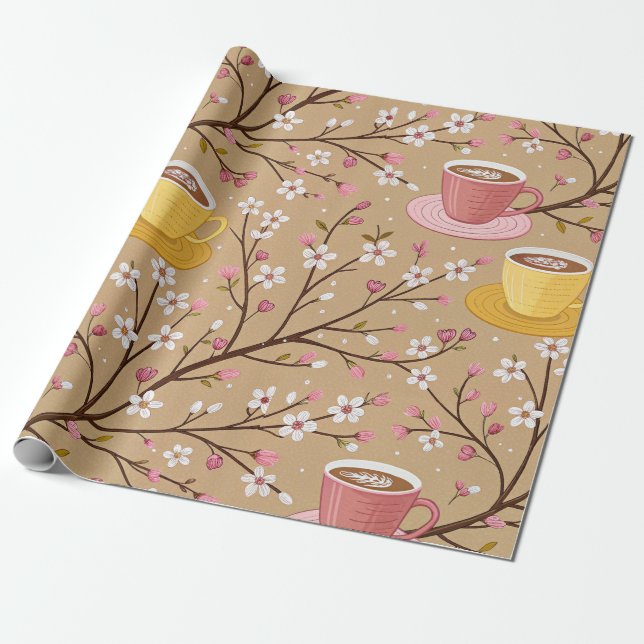 Papier Cadeau Motif de housse de café Fleur de Cerisier (4) (Déroulé)