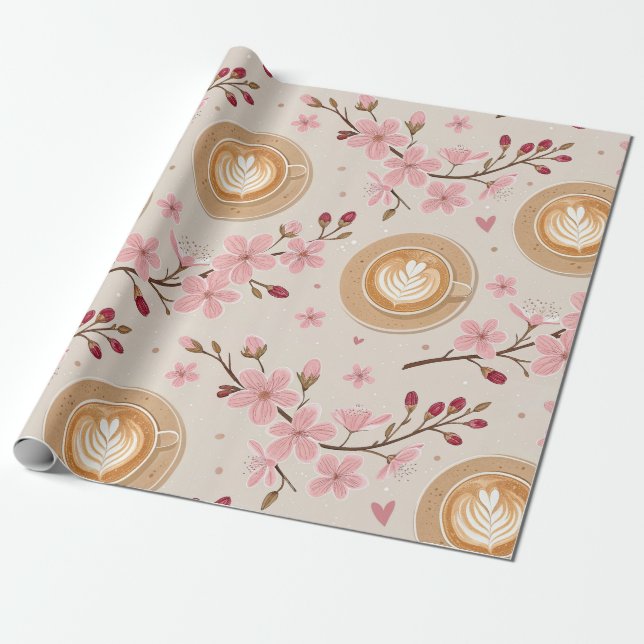 Papier Cadeau Motif de housse de café Fleur de Cerisier (7) (Déroulé)