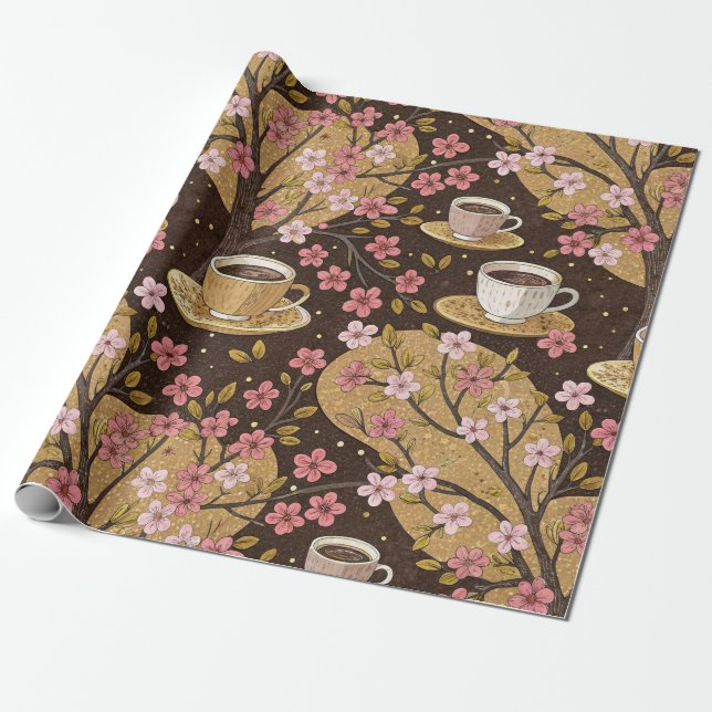Papier Cadeau Motif de housse de café Fleur de Cerisier (8) (Déroulé)