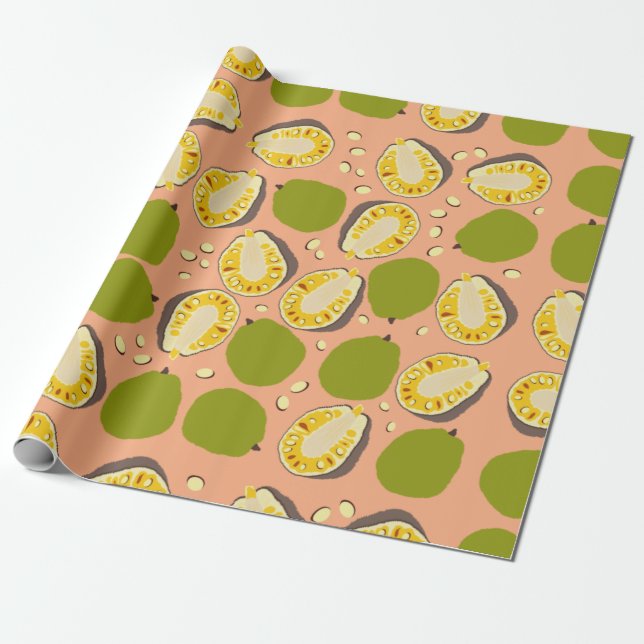 Papier Cadeau Motif de Jackfruit d'été tropical - Fruit exotique (Déroulé)