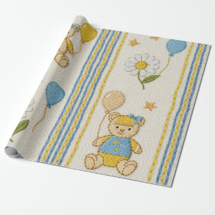 Papier Cadeau Motif de jardin de marguerites Ourson (10)