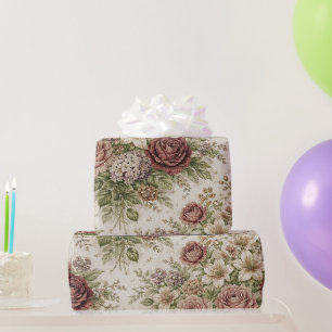 Papier Cadeau Motif de jardin de roses pastel Antique
