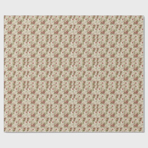 Papier Cadeau Motif de jardin floral anglais vintage rose et crè