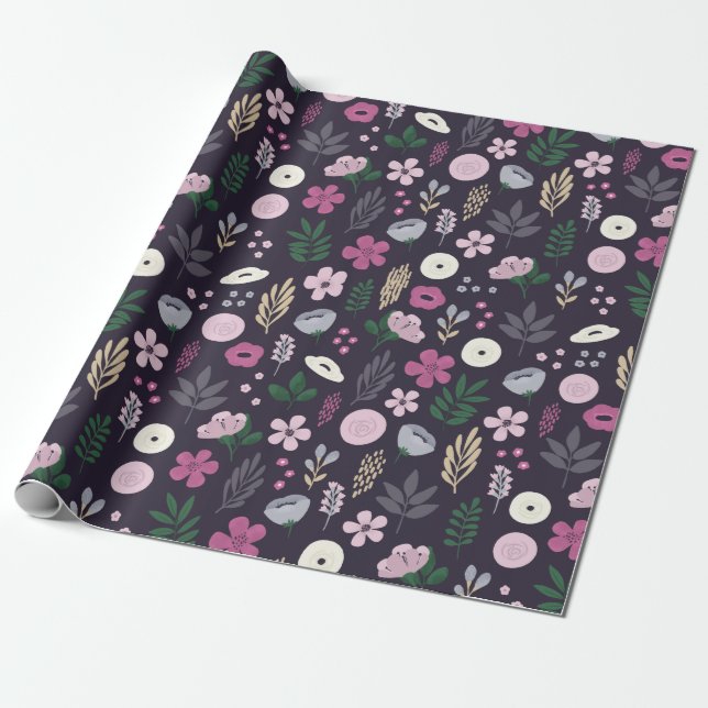 Papier Cadeau Motif de jardin floral aquarelle (Déroulé)