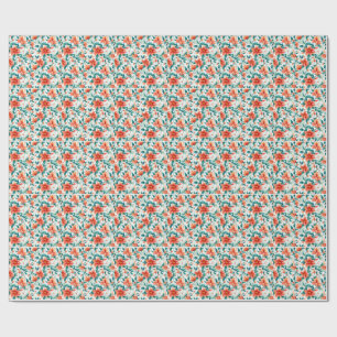 Papier Cadeau Motif de jardin floral orange vibrant - Thé élégan