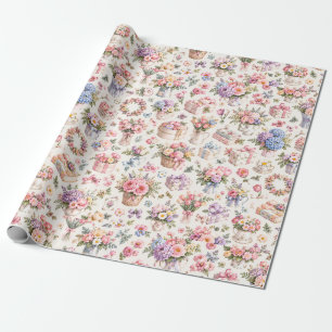 Papier Cadeau Motif de jardin floral vintage Roses romantiques