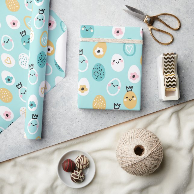 Papier Cadeau Motif de jolis œufs de Pâques Œufs pastel kawaii (Artisanat)
