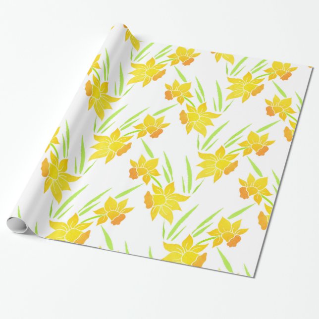 Papier Cadeau Motif de jonquilles d'aquarelle (Déroulé)