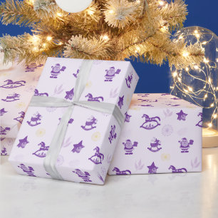 Papier Cadeau Motif de jouets de Noël vintage violets