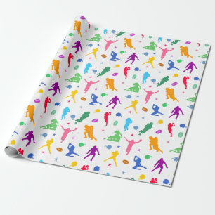 Papier Cadeau Motif De Joueurs De Football Colorés Sur Blanc