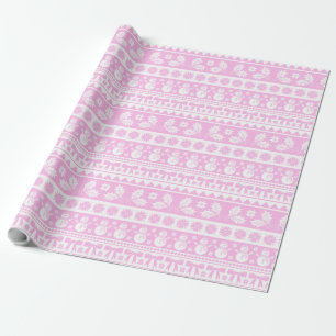 Papier Cadeau Motif de Knit moche de Noël rose et blanc
