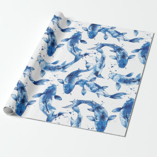 Papier Cadeau Motif de Koi indigo shibori