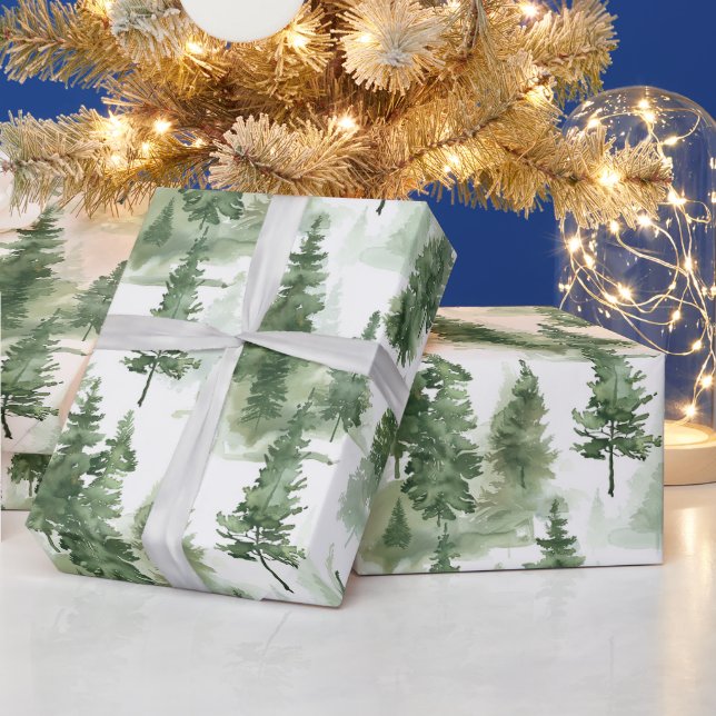 Papier Cadeau Motif de la forêt d'hiver aquarelle (Vacances)