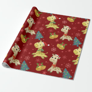 Papier Cadeau Motif de la Giraffe de Noël mignonne
