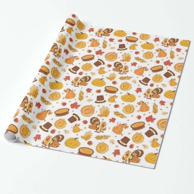 Papier Cadeau Motif de la journée de Thanksgiving (Déroulé)