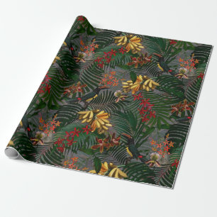 Papier Cadeau motif de la jungle antique des fleurs tropicales e