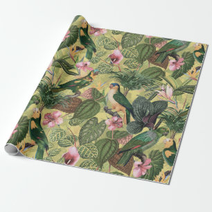 Papier Cadeau Motif de la jungle tropicale aux perroquets coloré