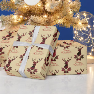 Papier Cadeau Motif de la tête de cerf de Buffalo Plaid Noël