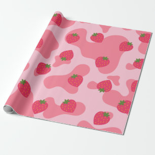 Papier Cadeau motif de la vache à fraise kawaii