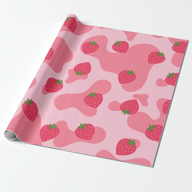 Papier Cadeau motif de la vache à fraise kawaii (Déroulé)