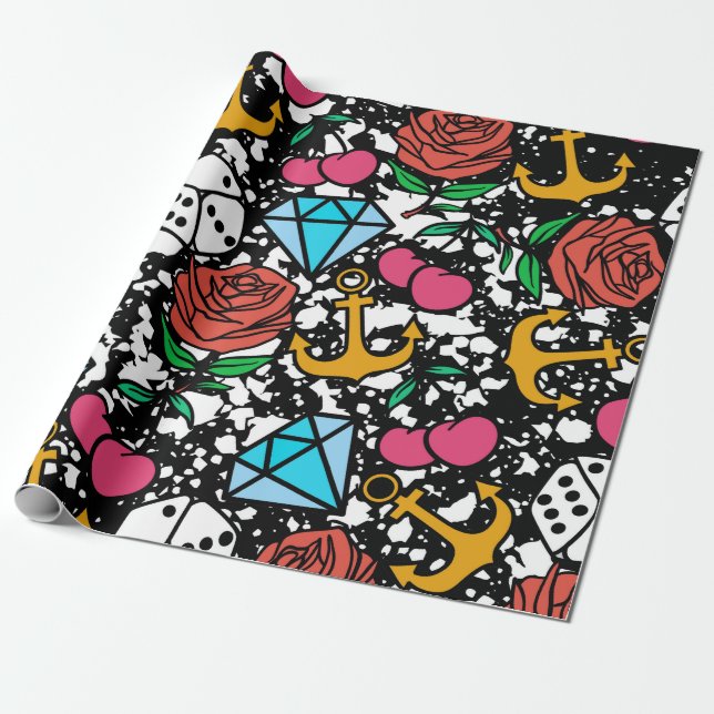 Papier Cadeau Motif de la vieille école (Déroulé)