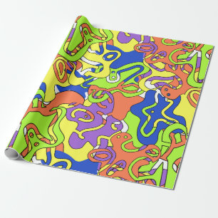 Papier Cadeau Motif de labyrinthe abstrait néon