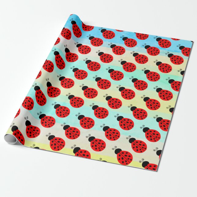 Papier Cadeau Motif de Ladybug rouge minuscule (Déroulé)
