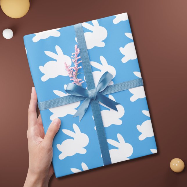 Papier Cadeau Motif de lapin blanc bleu mignon (Créateur téléchargé)