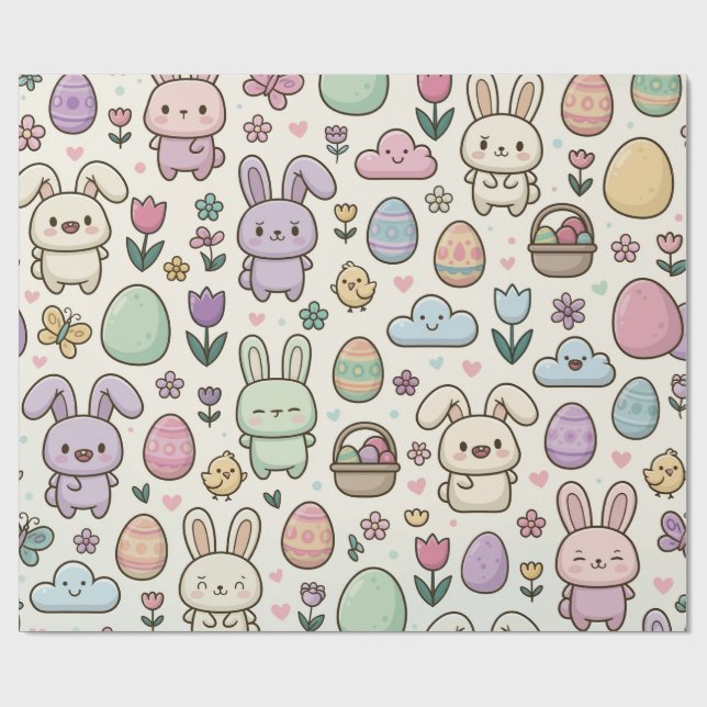 Papier Cadeau Motif de lapin de Pâques ludique (Plat)