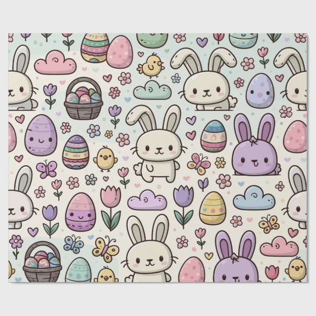 Papier Cadeau Motif de lapin de Pâques ludique (Plat)