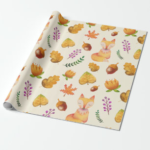 Papier Cadeau Motif de l'aquarelle de bois Fox