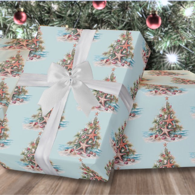 Papier Cadeau Motif de l'arbre de Noël de la coque de plage (Beach Shell Christmas Tree Pattern Wrapping Paper)
