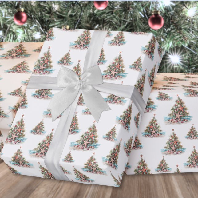 Papier Cadeau Motif de l'arbre de Noël de la coque de plage (Beach Shell Christmas Tree Pattern Wrapping Paper)
