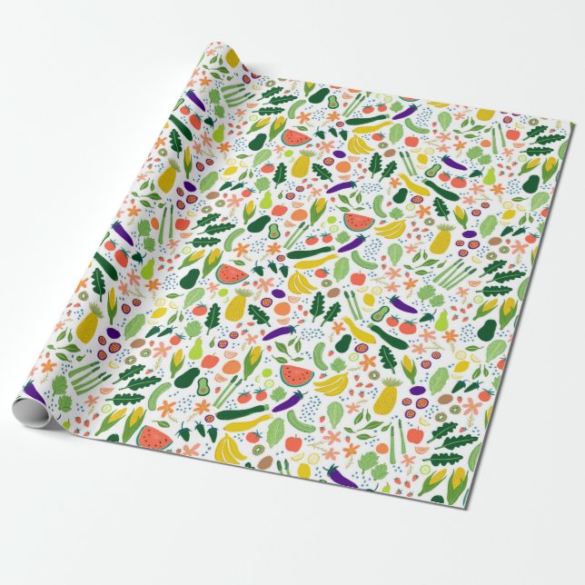Papier Cadeau Motif de légumes et fruits de Whimsical (Déroulé)