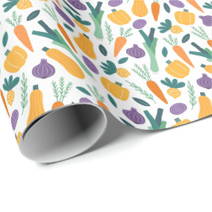 Papier Cadeau Motif de légumes frais coloré avec le nom orange