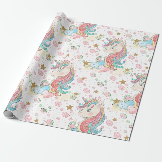 Papier Cadeau Motif de licorne magique (Déroulé)