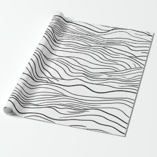Papier Cadeau Motif de ligne ondulée dessinée à la main en noir