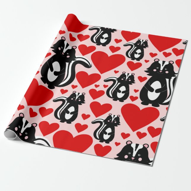 Papier Cadeau Motif de l'illustration du coeur rose de Valentine (Déroulé)