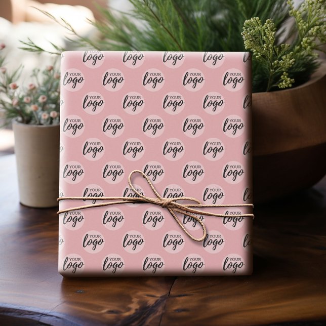 Papier Cadeau Motif de logo simple Office Business - Rose rose (Custom Wrapping Paper with Your Logo - Add Your Logo for a fun personalized gift paper!)