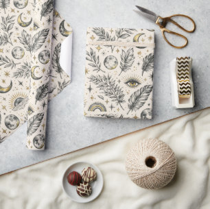 Papier Cadeau Motif de lune d'étoiles célestes mystiques