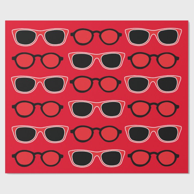 Papier Cadeau Motif de lunettes de soleil rouge noir (Plat)