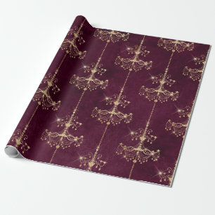 Papier Cadeau Motif de lustre vintage Paris bordeaux et or